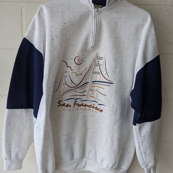 Vintage San Francisco California Collared Sweatshirt Bridge 1/4 Zip Blue - Picture 2 of 11